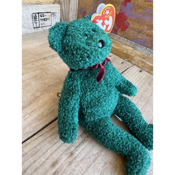 2001 Ty Beanie Baby "Holiday Teddy" Retired Bear Dark Green Beanie Baby - Picture 15 of 15